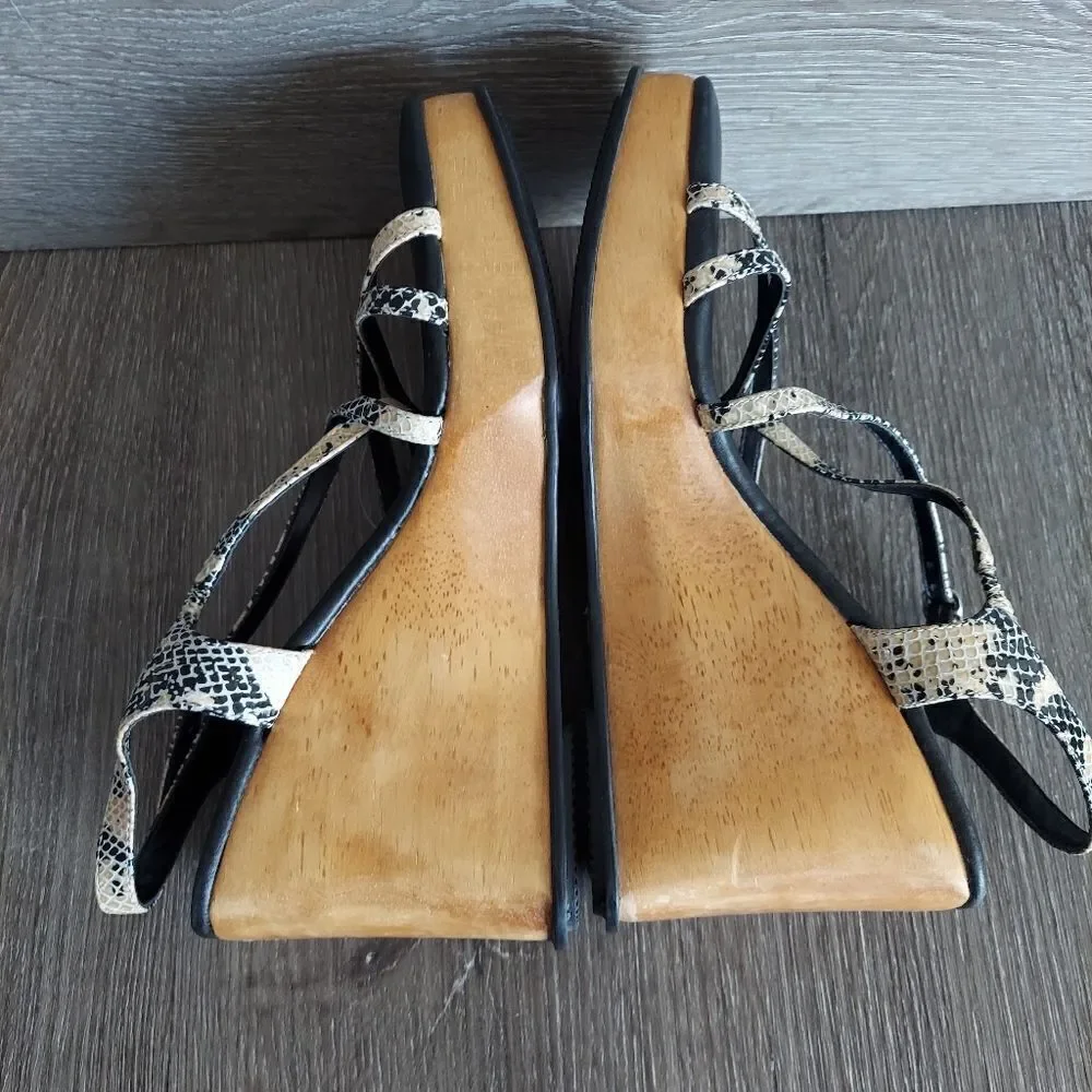 Ellemenno Vintage 90s y2k Strappy Snake Skin Chunky Platform Wood Sandal 7.5
